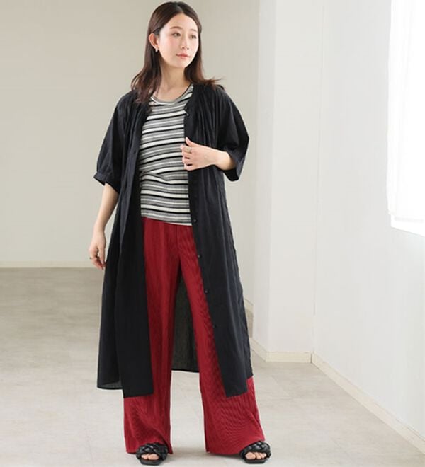 A HAPPY MARILYN（アハッピーマリリン）の「【Ｌ～６Ｌ】【風通るプレミアム】綿・楊柳、五分袖ギャザーたっぷりワンピース。（ロングワンピース）」｜詳細画像