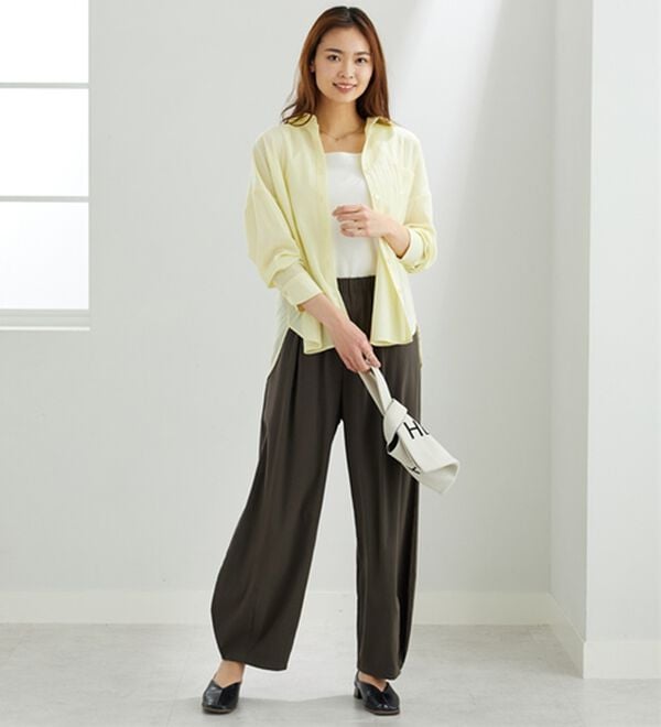 BELLUNA（ベルーナ）の「【接触冷感！】高見えサテン風カーブパンツ（ワイドパンツ・ガウチョ）」｜詳細画像