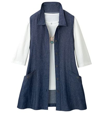 「すっきり見えるデニムロングベスト（ベスト）」