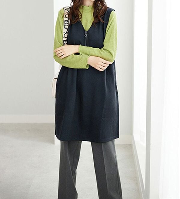 BELLUNA（ベルーナ）の「ボーダージャカード素材ジャンパースカート（ジャンパースカート）」｜詳細画像