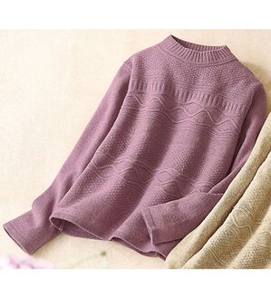 ルフラン（ルフラン）の「ウール１００％！編地デザインニット（ニット・セーター）」｜パープル系