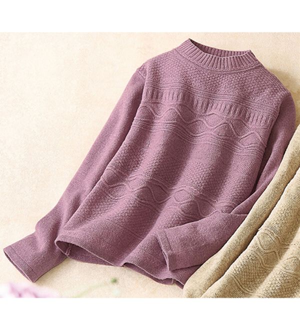 ルフラン（ルフラン）の「ウール１００％！編地デザインニット（ニット・セーター）」｜パープル系