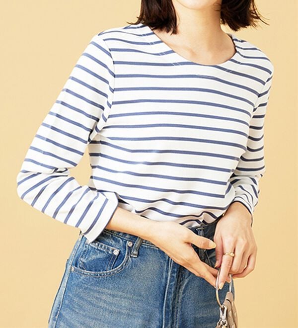 BELLUNA（ベルーナ）の「柔らかポンチ素材ボーダープルオーバー（カットソー）」｜詳細画像