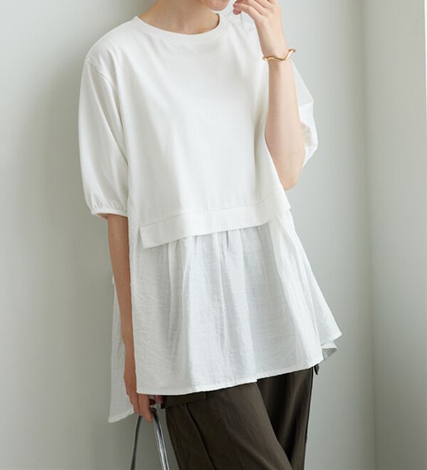BELLUNA（ベルーナ）の「ギャザー使い異素材切替ふんわりチュニック（チュニック）」｜詳細画像