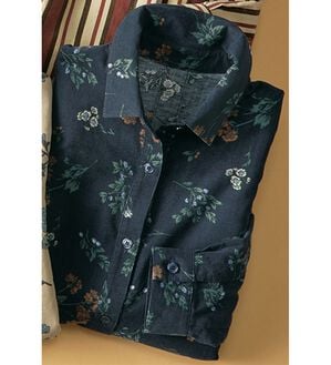 BELLUNA（ベルーナ）の「綿１００％柔らかコーデュロイプリントシャツチュニック（シャツ）」｜花柄ネイビー系