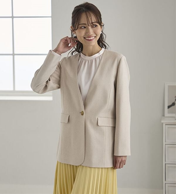 BELLUNA（ベルーナ）の「＜楽スタフィット＞ノーカラージャケット（ノーカラージャケット）」｜詳細画像