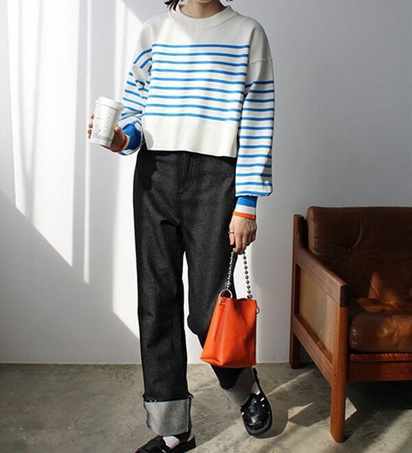 GeeRA（ジーラ）の「さらっと素材パネルボーダーショートニット（ニット・セーター）」｜詳細画像