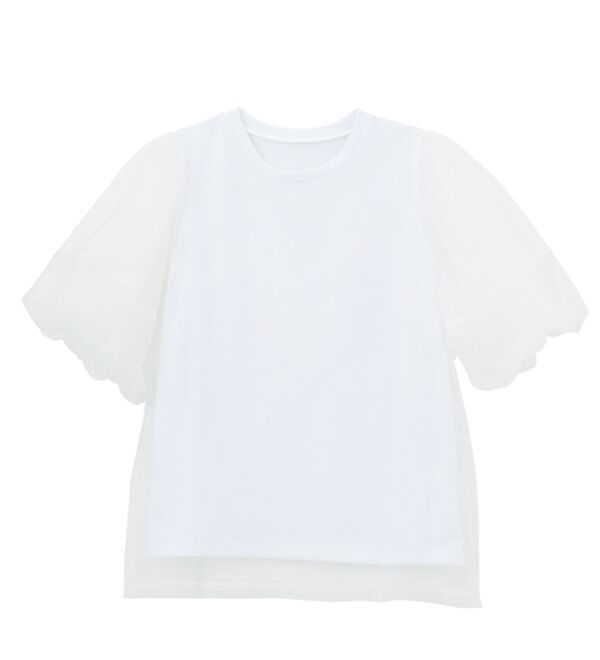RANAN（ラナン）の「【ひんやり】チュールレイヤードパフスリーブTシャツ（カットソー）」｜詳細画像