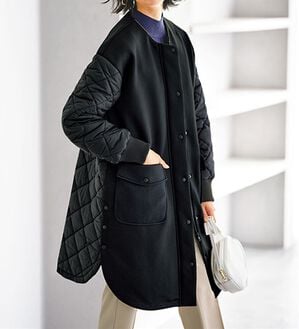 BELLUNA（ベルーナ）の「ダイヤキルト切替とろみ素材ロングコート（ロングコート）」｜黒