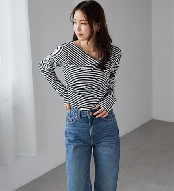 RANAN（ラナン）の「上品ドレープリブロングＴシャツ（カットソー）」｜詳細画像