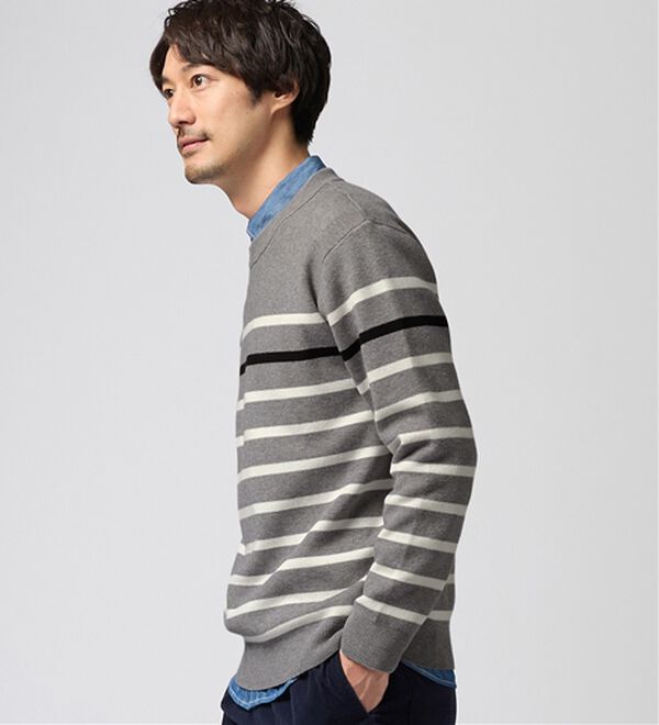 REMEN'S（リメンズ）の「【洗える】やわらかタッチボーダークルーネックセーター（メンズニット・セーター）」｜詳細画像