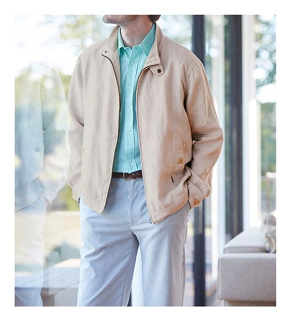 「さっと羽織れる麻１００％ライダースブルゾン（メンズジャケット）」｜詳細画像