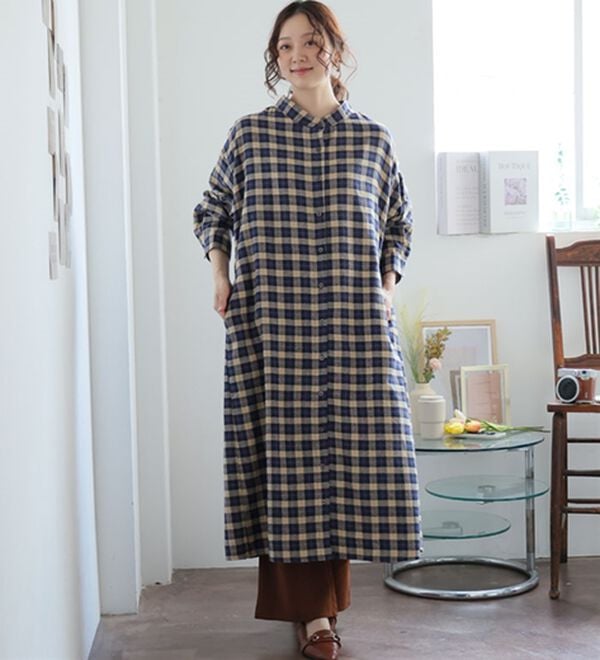 A HAPPY MARILYN（アハッピーマリリン）の「【大きいサイズ】【ＬＬ～８Ｌ】フランネル細魅せチェックシャツワンピース（シャツワンピース）」｜詳細画像
