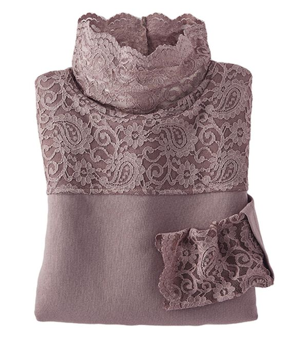 BELLUNA（ベルーナ）の「レース使い吸湿発熱プルオーバー（カットソー）」｜ローズグレー