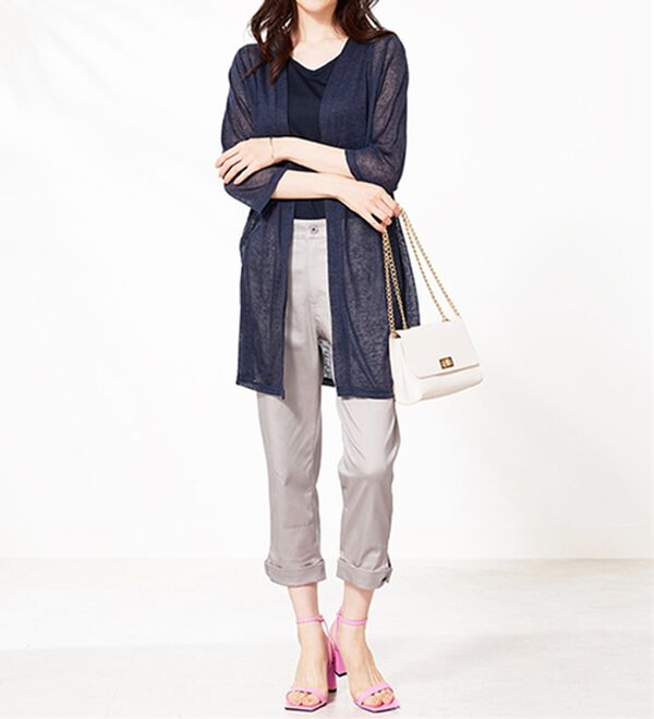 BELLUNA（ベルーナ）の「ヒンヤリ&times;サラリ速乾！綿サテンストレッチ裾リボンクロップドパンツ（クロップドパンツ）」｜詳細画像