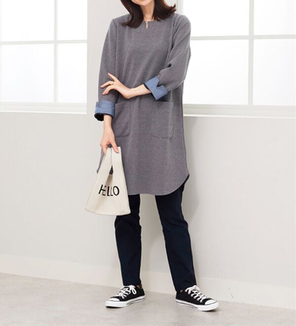 BELLUNA（ベルーナ）の「ポケット付ボーダージャカードワンピース（その他ワンピース）」｜詳細画像