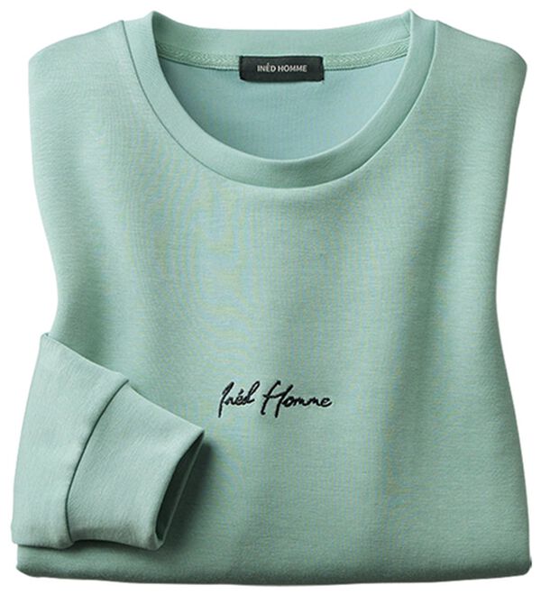 「＜イネド　オム＞なめらかクルートレーナー（メンズトレーナー）」｜グレイッシュグリーン