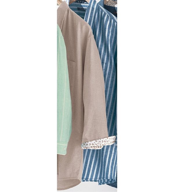 「リネンブレンド７分袖シャツ（メンズシャツ）」｜ベージュ(無地)