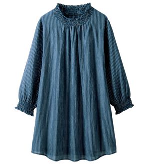 BELLUNA（ベルーナ）の「シャーリング使いストライプ柄チュニック（チュニック）」｜ネイビー系