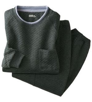 「＜シンプル＆プラス＞肌側綿１００％やわらかニットキルトパジャマ（メンズルームウェア）」｜グレーセット