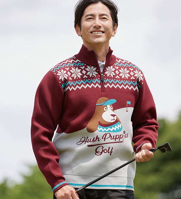 「＜ハッシュパピー・ゴルフ＞軽量ジャカードハーフジップセーター（メンズニット・セーター）」｜詳細画像