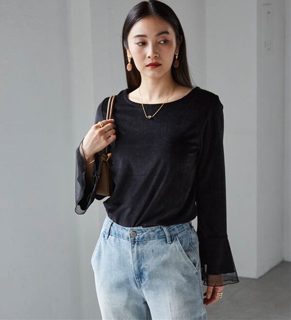 RANAN（ラナン）の「フレアーチュール袖ベロアプルオーバー（カットソー）」｜詳細画像