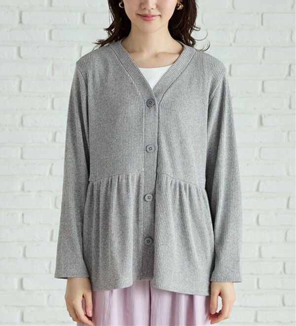 BELLUNA（ベルーナ）の「ラメ調リブ素材ペプラムカーディガン（ニットカーディガン）」｜詳細画像