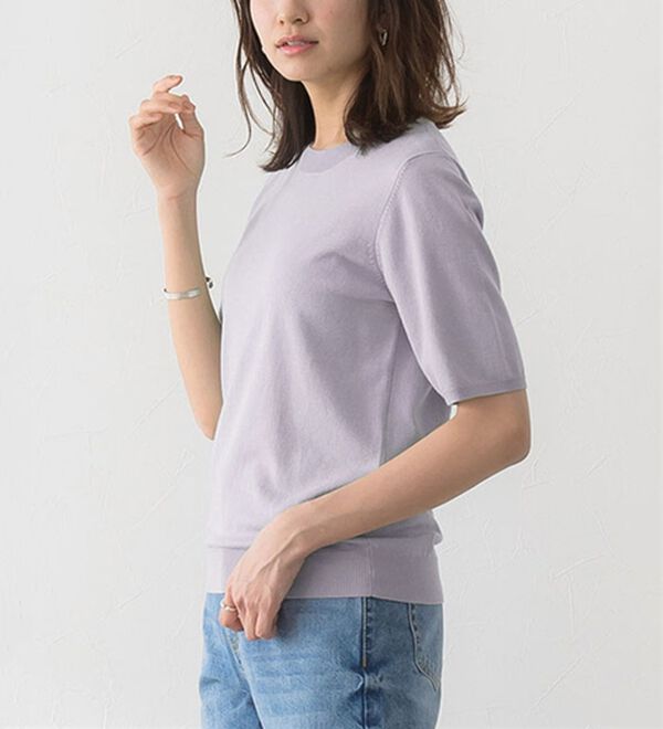 Pierrot（ピエロ）の「【洗濯機で洗える】【ＵＶカット】シルクタッチ半袖ニット（ニット・セーター）」｜詳細画像