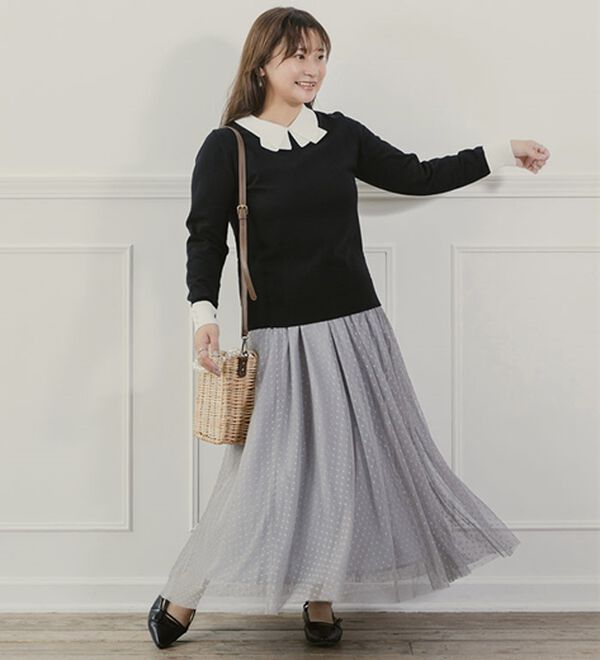 BELLUNA（ベルーナ）の「ドット柄チュールリバーシブルスカート（ロングスカート）」｜詳細画像