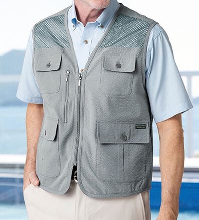 「涼感サッカー多機能ポケットベスト（メンズジャケット）」