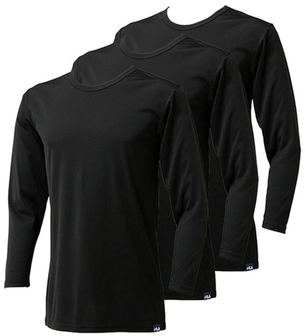 「【３枚組】＜フィラ＞ホットテック　柔らか裏起毛インナー（メンズ肌着・インナーウェア）」｜ブラック 長袖丸首
