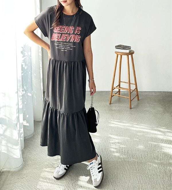 GeeRA（ジーラ）の「ピグメント風ティアードプリントＴシャツワンピース（カットソーワンピース）」｜詳細画像