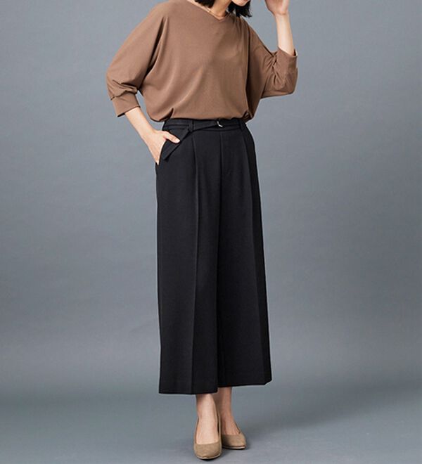 BELLUNA（ベルーナ）の「サマ見え（Ｗ）ベルト付ワイドパンツ（ワイドパンツ・ガウチョ）」｜詳細画像