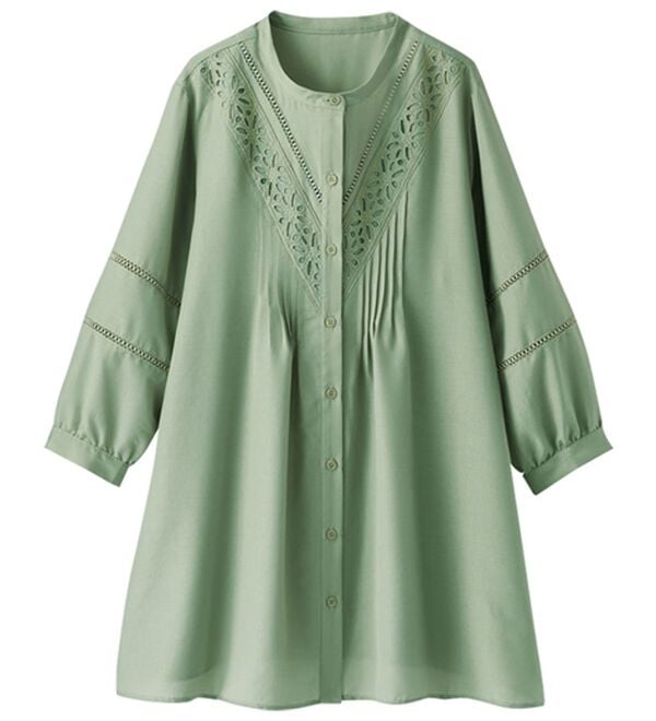 BELLUNA（ベルーナ）の「花柄レースピンタックシャツチュニック（チュニック）」｜詳細画像