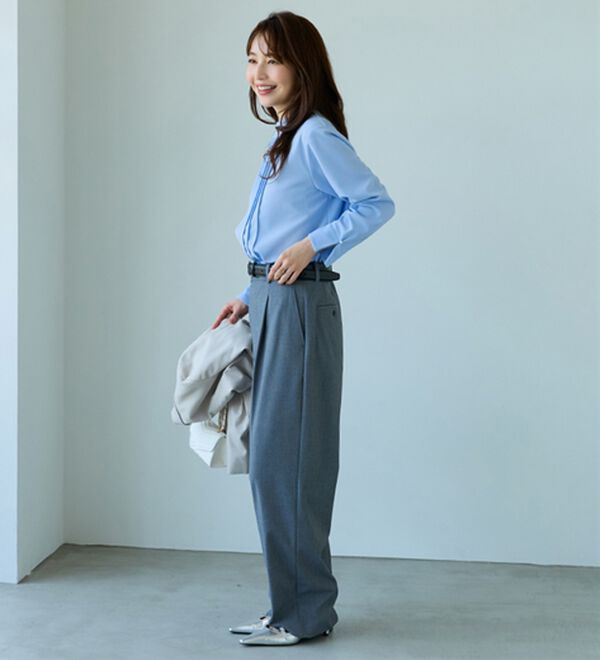 BELLUNA（ベルーナ）の「【快適Ｌａｂ．】きれい見えジョーゼット素材フリル衿Ｔブラウス（ブラウス）」｜詳細画像