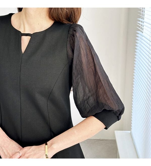 GeeRA（ジーラ）の「袖楊柳シアー美ラインワンピース（カットソーワンピース）」｜詳細画像