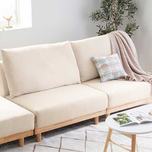 iellio（イエリオ）の「木飾り付ソファベッド＜ソファーベッド、3人掛け、2人掛け、肘なし＞（ソファ）」｜アイボリーベージュ