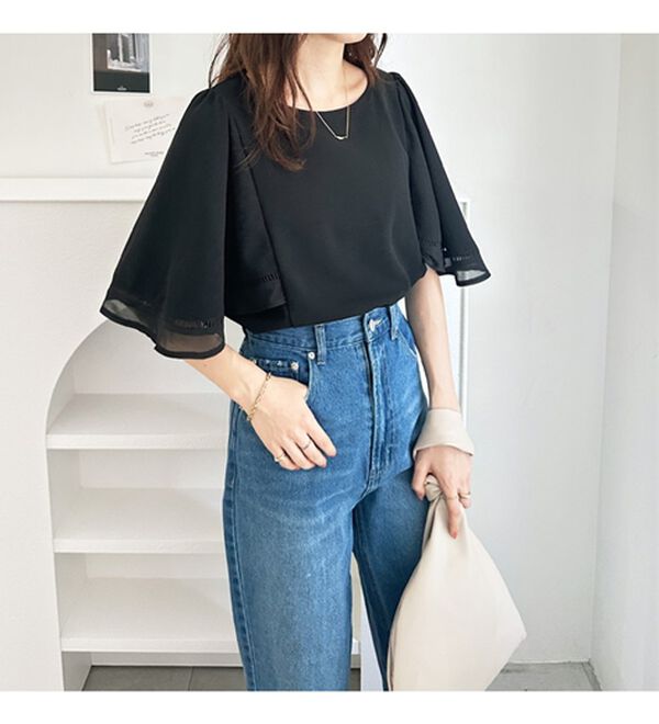 GeeRA（ジーラ）の「シアー切替フレアー袖Ｔブラウス（ブラウス）」｜詳細画像