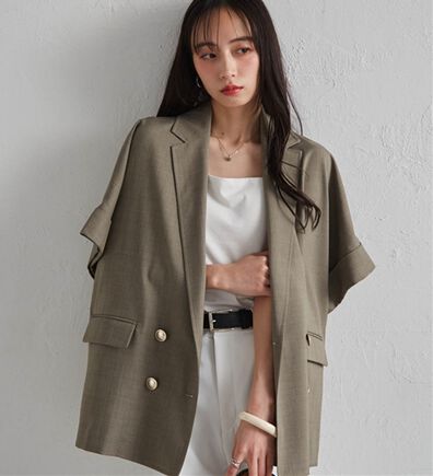 RANAN（ラナン）の「【新色追加】麻調ダブルボタンハーフスリーブジャケット（テーラードジャケット）」