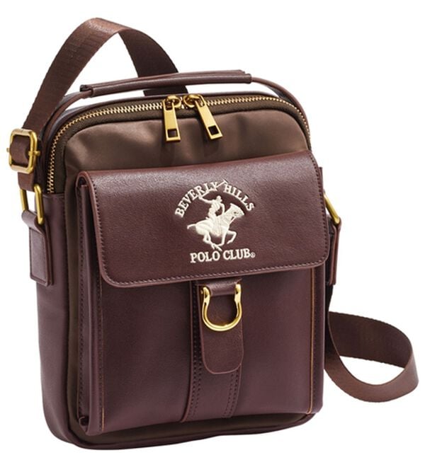 「＜ビバリーヒルズ・ポロクラブ＞縦型ショルダーバッグ（メンズショルダーバッグ）」｜ブラウン