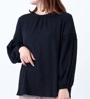 BELLUNA（ベルーナ）の「楊柳袖シャーリングブラウス（ブラウス）」｜黒