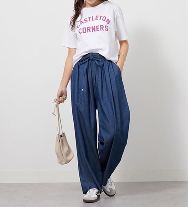 GeeRA（ジーラ）の「【接触冷感】穿いて感激！キレイ見えする楽ちんワイドデニムパンツ（ワイドパンツ・ガウチョ）」｜詳細画像