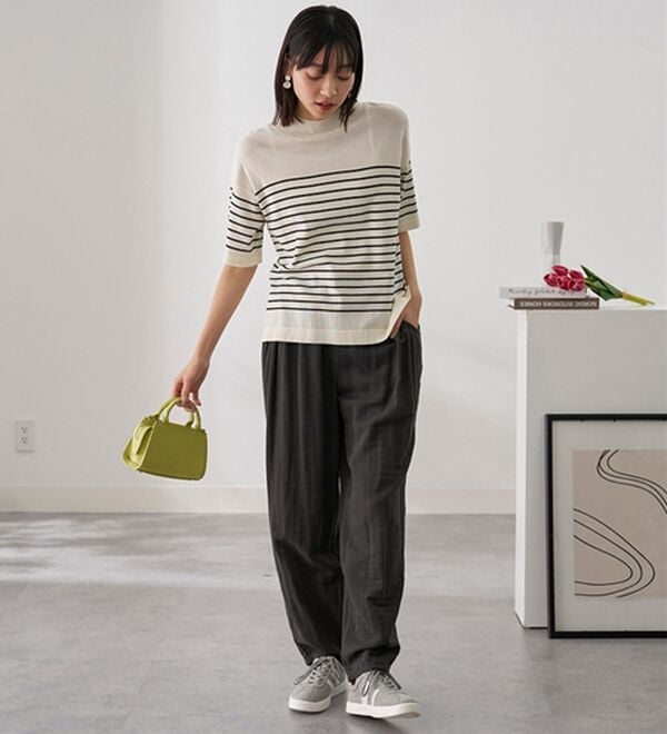 BELLUNA（ベルーナ）の「綿麻ダブルガーゼポッケギャザーパンツ（フルレングスパンツ）」｜詳細画像