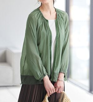 BELLUNA（ベルーナ）の「異素材切替シアー素材ブルゾン（ブルゾン）」｜グリーン