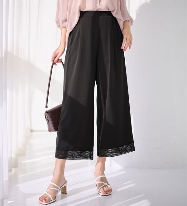 alotta（アロッタ）の「【４つの機能付】ひんやり裾レース楽ちんストレートパンツ（ワイドパンツ・ガウチョ）」｜詳細画像