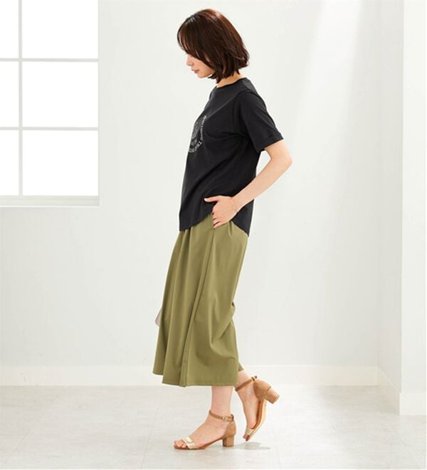 BELLUNA（ベルーナ）の「ヒンヤリ爽快！ドロスト使いガウチョパンツ（ワイドパンツ・ガウチョ）」｜詳細画像