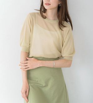 Pierrot（ピエロ）の「シアーラメニット（ニット・セーター）」｜ライトベージュ