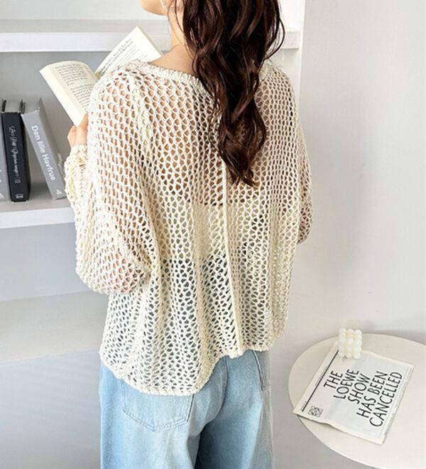 GeeRA（ジーラ）の「透かし編みメッシュニットプルオーバー（ニット・セーター）」｜詳細画像