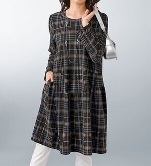 BELLUNA（ベルーナ）の「シャーリング素材チェック柄切替チュニック（チュニック）」｜詳細画像