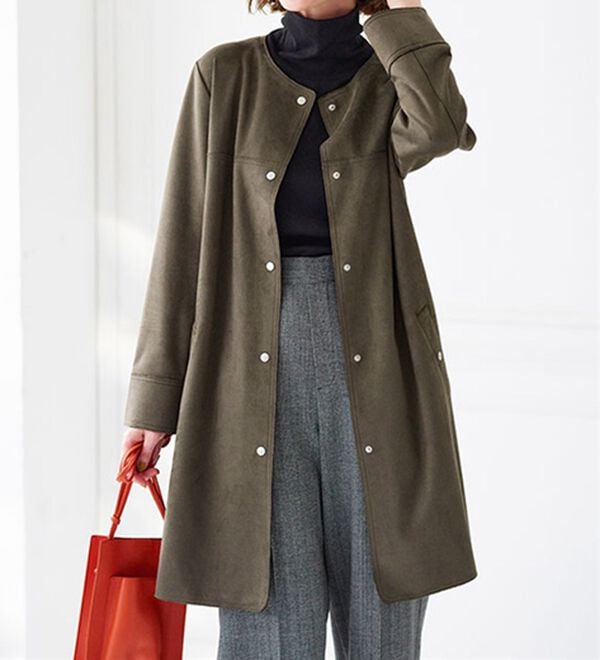 BELLUNA（ベルーナ）の「スエード調ノーカラーロング丈ジャケット（ノーカラージャケット）」｜詳細画像